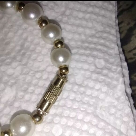 Faux Pearl and Gold Tone Bead Spacers Necklace 18" - Picture 5 of 5